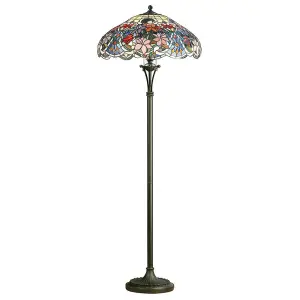 Luminosa 2 Light Floor Lamp Dark Bronze, Tiffany Glass, E27