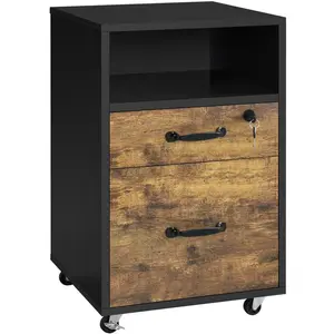 40cm Wide 2 -Drawer Mobile File Cabinet Black/Rustic Brown