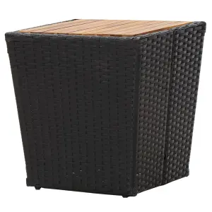 Berkfield Tea Table Black 41.5x41.5x43cm Poly Rattan and Solid Acacia Wood