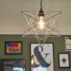 ValueLights Sadira Retro Matt Grey Geometric Star Design Ceiling Pendant Light Shade