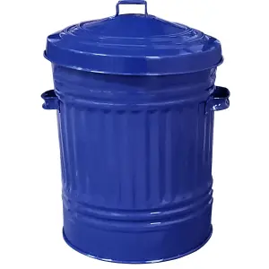 Navy Blue Metal Bin with Lid Retro Style Steel Bin - 30L 46cm Steel Dustbin