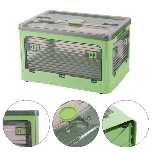 Green Folding Stackable Wardrobe Storage Bin Double Door Collapsible Storage Box Cupboard Tabletop Organizer 68L