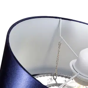 Modern Navy Satin Fabric Pendant Light Shade with Transparent Acrylic Droplets