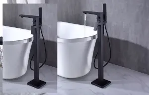 Aquarius Hydro Floor Mounted Bath Shower Mixer Tap inc Kit Matt Black