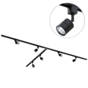 Litecraft Soho Black 6 Head 3m T Shape Kitchen Ceiling Light with LED Bulbs