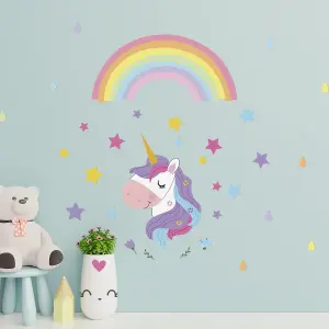 Walplus Magical Unicorn Rainbow Kids Sticker PVC Multicoloured