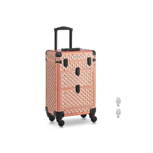 SONGMICS Beauty Case with 4 Removable Universal Wheels, Makeup Case, Rose Gold