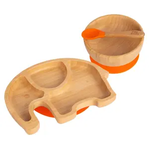 Tiny Dining - Children's Bamboo Suction Elephant Dinner Set - Orange