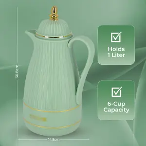 Royalford Glass Vacuum Flask Tea Carafe Airpot 1000ML, Green