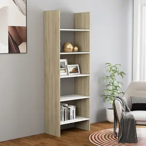 Berkfield Book Cabinet White and Sonoma Oak 60x35x180 cm Engineered Wood