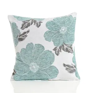 Poppy 45cm x 45cm Luxury Floral Chenille Cushion Blue/Grey