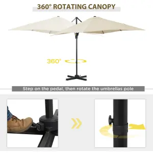 Outsunny 2.5 x 2.5m Patio Offset Parasol Umbrella Cantilever Hanging Aluminium Sun Shade Canopy Shelter, Cross Base, Cream White