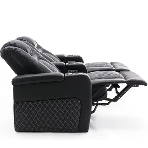 Broadway 2 Seater Electric Recliner Cinema Sofa USB Charging Led Base (Black w White Stitching)