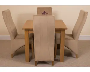 Oslo 90 x 90 cm Oak Small Dining Table and 4 Chairs Dining Set with Lola Beige Fabric Chairs