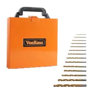 VonHaus HSS Metal Drill Bit Set, Carry Case, 99 Pcs 1.5-10 mm High Speed Steel Bits Titanium Coated, Drilling Wood, Masonry