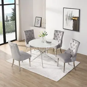 Furniture In Fashion Daytona Round Diva Glass Dining Table 4 Imperial Grey Chairs