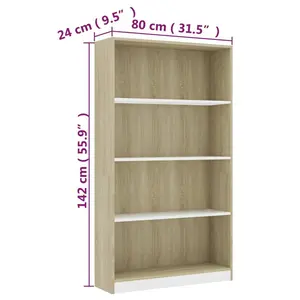 Attwood Bookcase Sonoma Oak/White / 142cm H x 80cm W x 24cm D