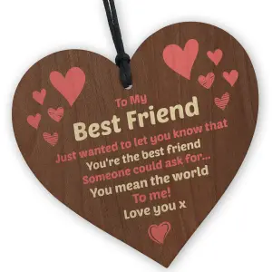 Red Ocean Thank You Gift For Best Friend Wooden Hanging Heart Friendship Sign Meaningful Gifts for Your Best Friend Bestie