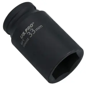 33mm Metric 3/4 Drive Double Deep Impact Socket 6 Sided Single Hex Thick Walled