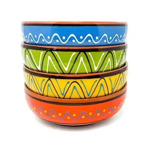 Fiesta Hand Painted Pattern Ceramic Kitchen Dining Set of 4 Serving Bowls (D) 17cm x (H) 6cm