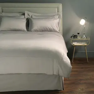 MEDITERRANEAN LINENS Monaco 100% Egyptian Cotton Single Duvet Cover Set 400 Thread Count- Pewter