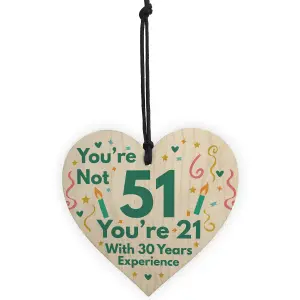 Red Ocean Funny Birthday Gifts For Women Novelty 51st Birthday Gift For Men Wooden Heart Sign Funny Birthday Card