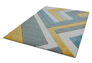 Grey Multi Geometric Modern Easy to clean Rug for Dining Room-80cm X 150cm