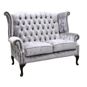 Chesterfield Original 2 Seater High Back Sofa Modena Lavender Velvet Fabric In Queen Anne Style