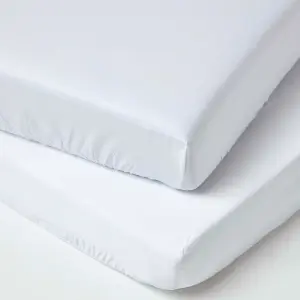 Homescapes White Organic Cotton Fitted Cot Sheets 400 Thread Count, 2 Pack