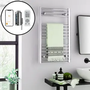 Bray WiFi Electric Heated Towel Rail With Thermostat, Timer, Straight, Chrome - W400 x H800 mm