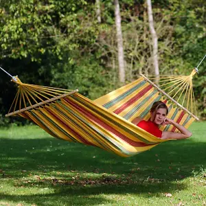 Amazonas Aruba Vanilla Single Spreader bar Cotton Weatherproof Garden Hammock With Bag