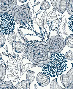 NuWallpaper NUS3830 Secret Garden Peel & Stick Wallpaper, Navy