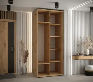 Rustic Oak Artisan Sliding Wardrobe W120cmH205cmD60cm - Compact Storage with Natural Charm