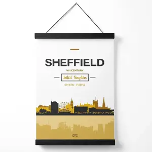 Sheffield Yellow and Black City Skyline Medium Poster with Black Hanger