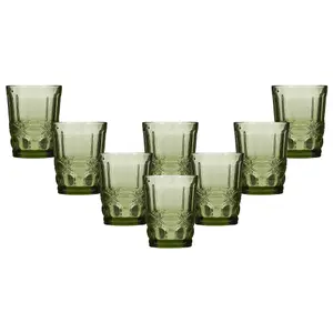 Set of 8 Vintage Luxury Green Drinking Glass Whiskey Glass Tumblers 240ml