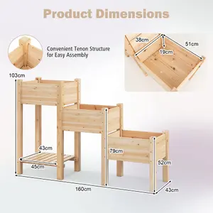 Costway 3 Tier Raised Garden Bed Wooden Elevated Planter W/3 Planter Boxes Drainage Hole