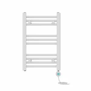 Right Radiators Prefilled Thermostatic WiFi Electric Heated Towel Rail Straight Bathroom Ladder Warmer - White 600x400 mm