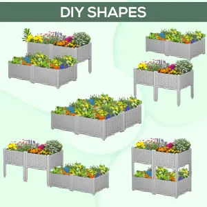 Outsunny 4-pieces Elevated Flower Bed Vegetable Herb Planter Plastic, Grey