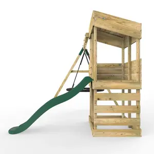 Rebo Wooden Lookout Tower Playhouse with 6ft Slide & Swing - Redwood