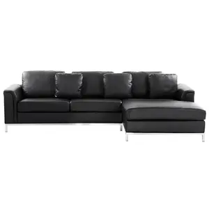 Left-Hand Corner Sofa OSLO Black Leather Left Hand