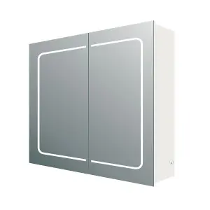 Midas Double LED Bathroom Mirrored Wall Cabinet (H)63cm (W)66cm