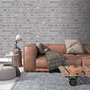 Muriva Grey Brick Brick effect Embossed Wallpaper