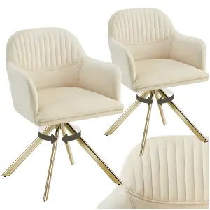 Armchair Lona - 360 swivel, high backrest, plush upholstery, slim steel legs - cream/gold