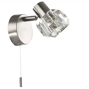 Modern Satin Nickel Wall Light Fitting with Chunky Square Ice Cube Glass Shade