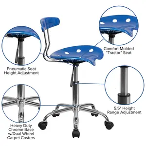 Adjustable Swivel Chair for Desk and Office with Tractor Seat Bright Blue