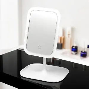 URBNLIVING 30cm Height Cosmetic Free Standing Rectangular Mirror with LED Light Travel Makeup Shaving Dressing Table Glass