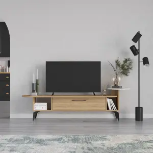 Decortie Ada Modern TV Unit Multimedia Centre Oak White Marble Effect with Storage TV Cabinet 188cm