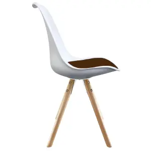 Soho White & Chocolate Plastic Dining Chair with Pyramid Light Wood Legs