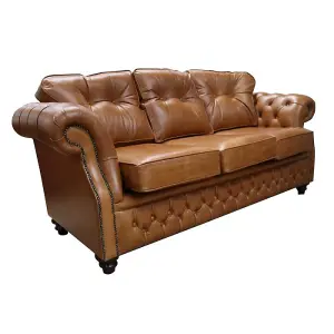 Chesterfield 3 Seater Old English Tan Leather Sofa Bespoke In Era Style