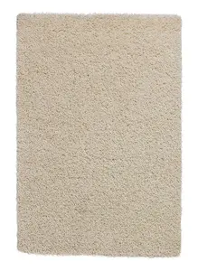 Cream Solid Plain Shaggy Machine Made Easy to Clean Rug for Living Room Bedroom and Dining Room-120cm X 170cm